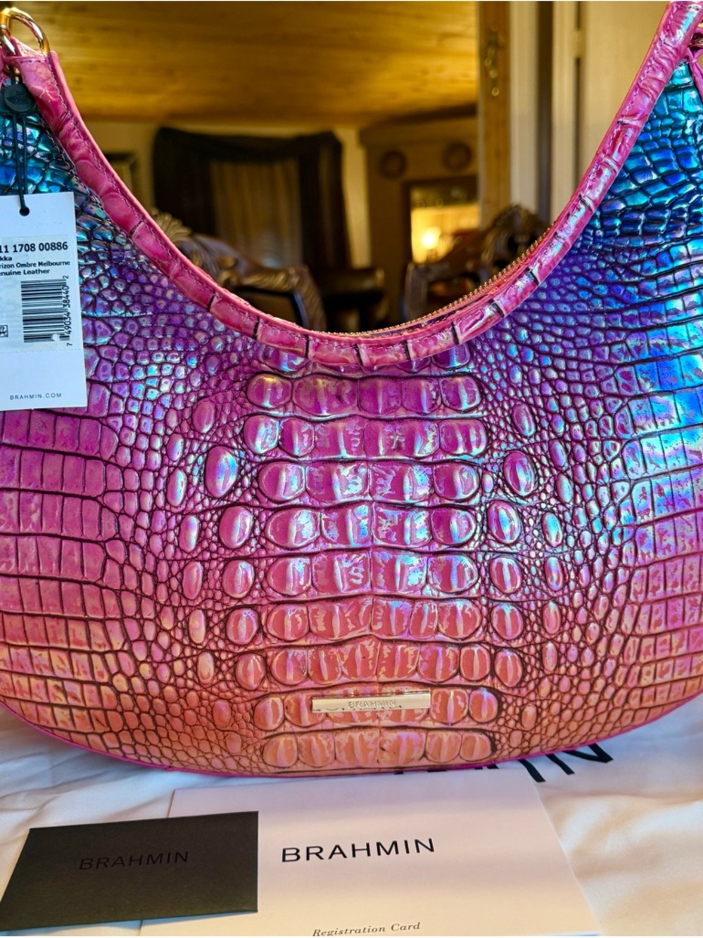 Brahmin Iridescent Pink-Purple large Bekka horizon ombré RARE